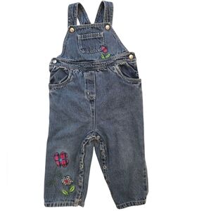 Vintage Y2k Gymboree Denim Overalls with Floral Embroidery